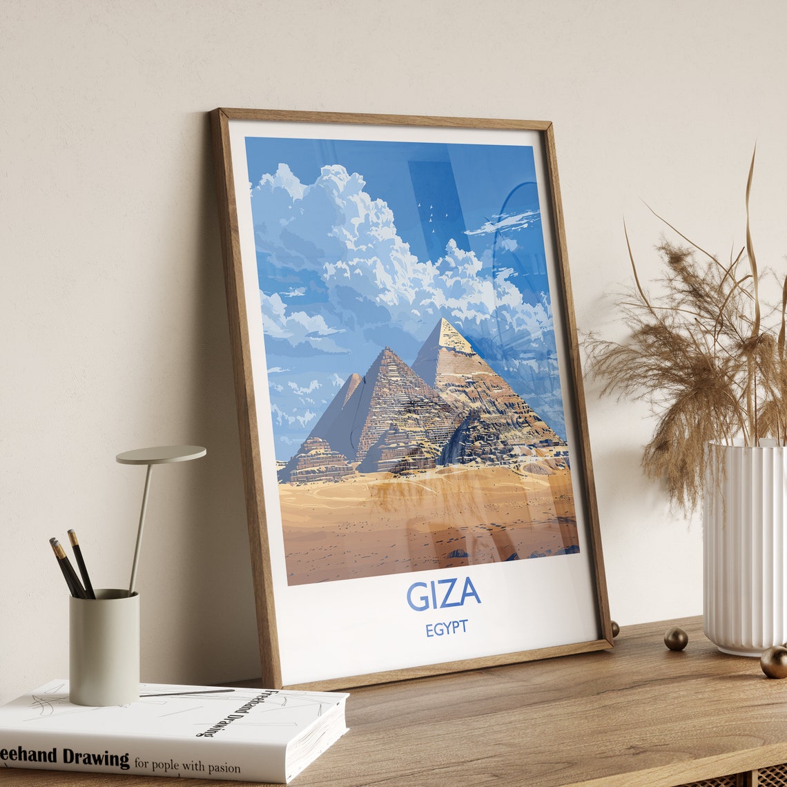 Giza Egypt Pyramids Golden Desert Sky Vintage Art Travel Poster - Image 2