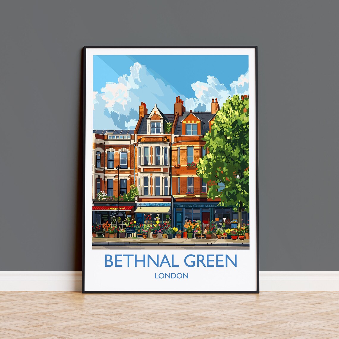 Bethnal Green London Brick Shopfronts And Flower Stalls Travel Poster