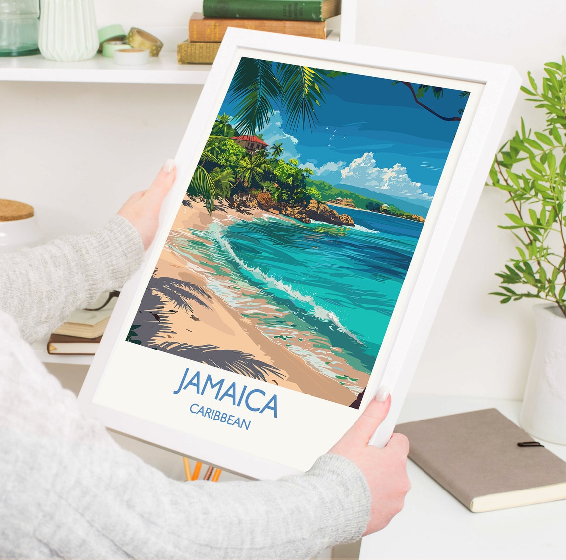 Classic Jamaica Caribbean Tropical Beach White Border Poster - Image 3