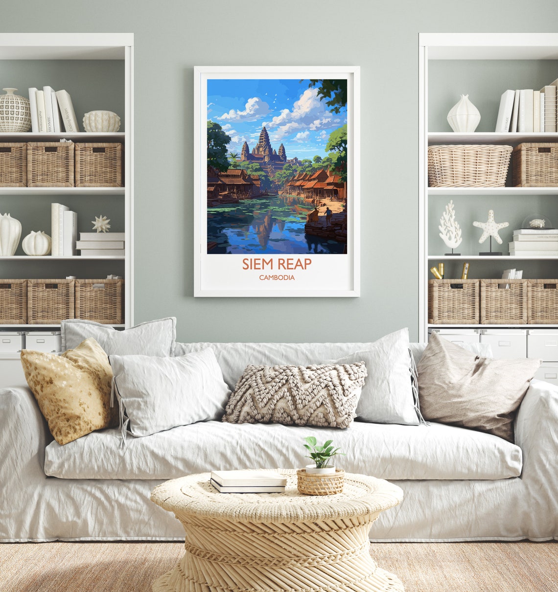 Siem Reap Cambodia Angkor Wat Moat Village Temple Art Poster - Image 4