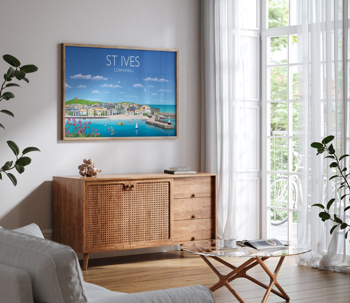 St Ives Cornwall Harbor Town Seaside Summer Day Landscape Poster - Image 2
