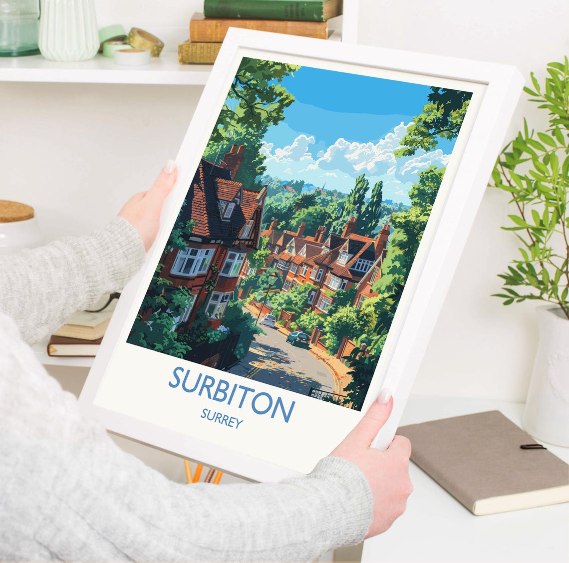 Surbiton Surrey Victorian Street Vintage Travel Poster England Art - Image 3
