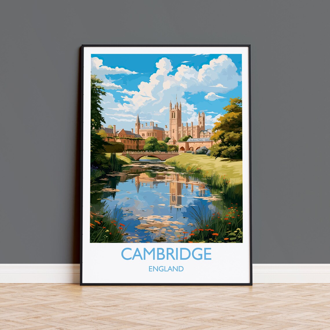 Cambridge Travel Poster, Cambridgeshire England Print