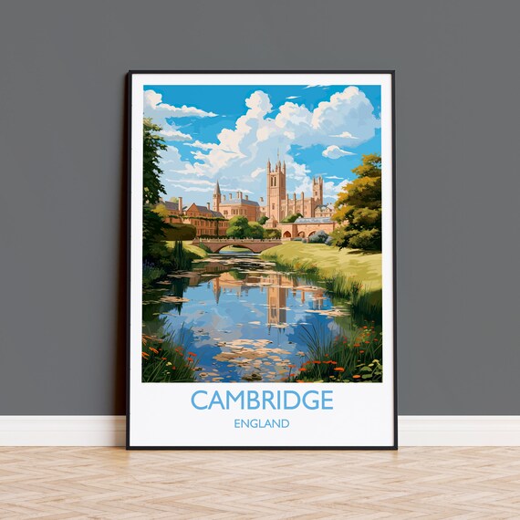 Cambridge Travel Poster, Cambridgeshire England Print