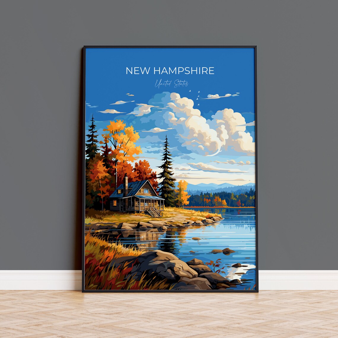 New Hampshire Autumn Travel Poster, Travel Poster