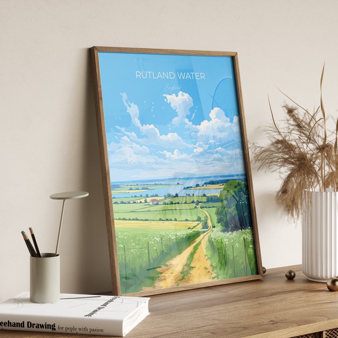 Rutland Water Rolling Green Hills England Countryside Poster - Image 2