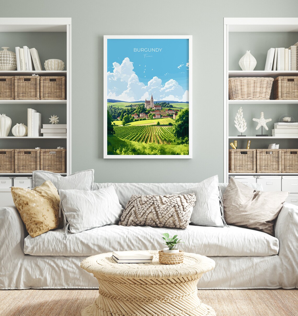 Burgundy France Rolling Vineyards Village Church Travel Poster - Image 4