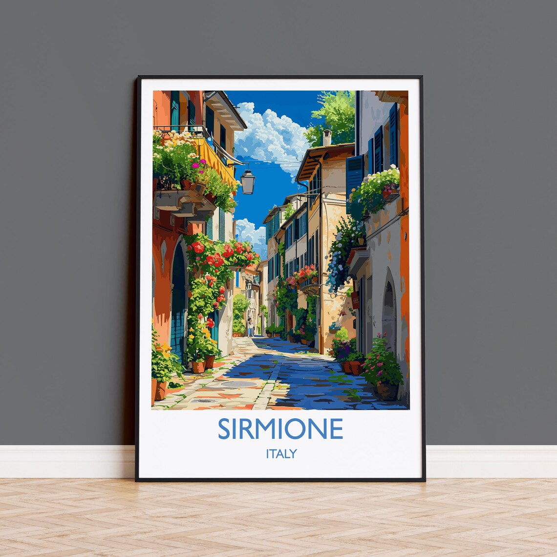 Sirmione Italy Flower Filled Alley Old Town Street Travel Poster