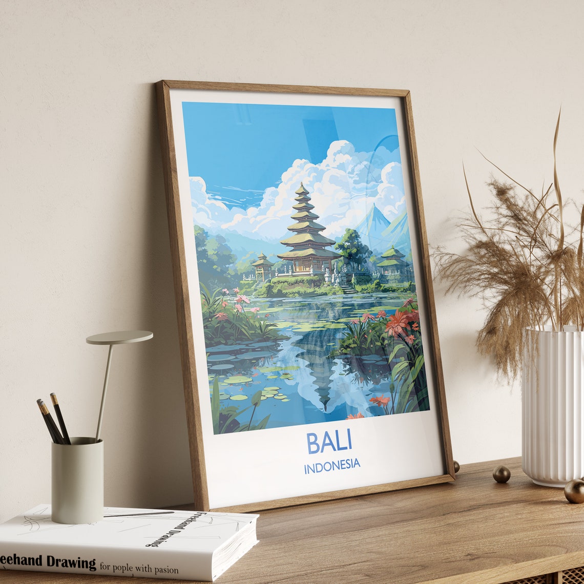Bali Temple Lake Reflection Indonesia Tropical Garden Poster - Image 3
