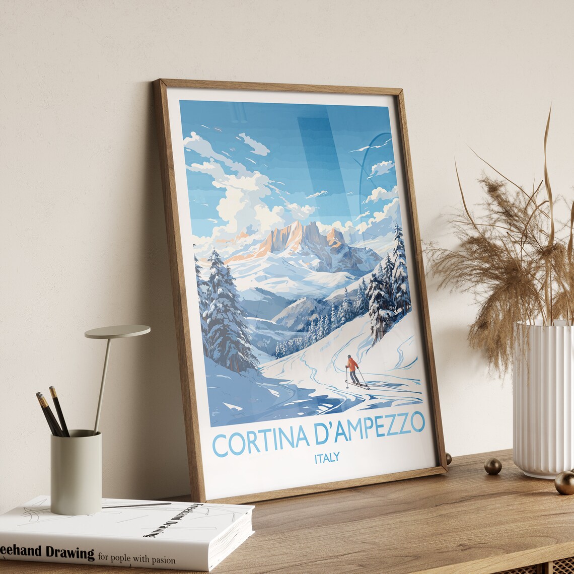 Cortina D'Ampezzo Italy Dolomites Snowy Ski Slope Travel Poster - Image 3