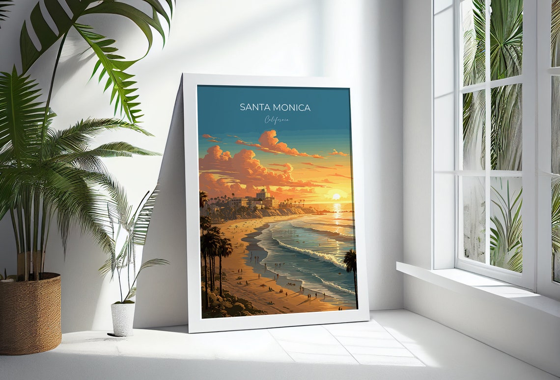 Santa Monica Travel Print Travel Poster Of Santa Monica California Santa Monica Art Lovers Gift Usa Gift Wall Art Print - Image 3