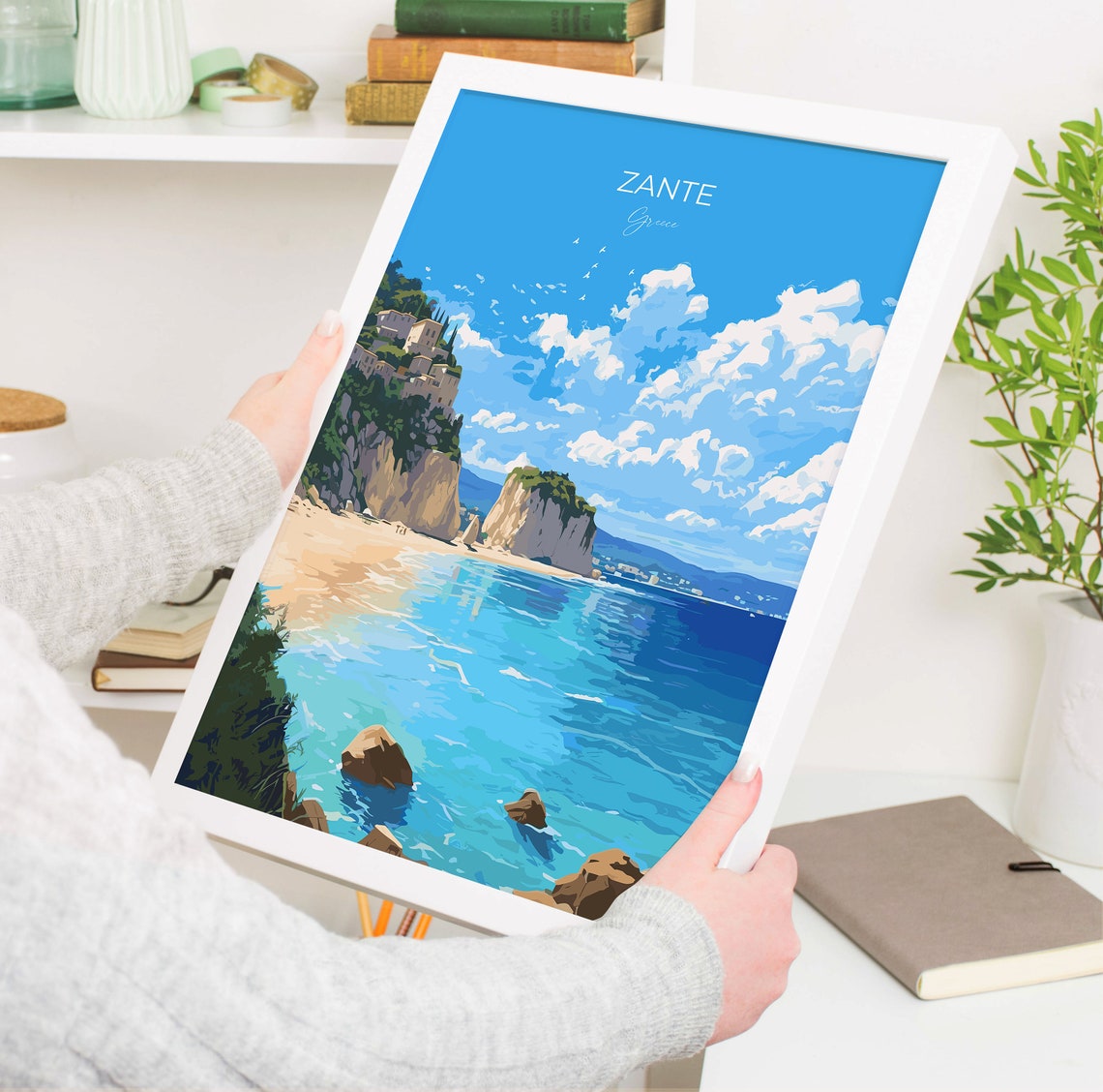 Zante Travel Print Travel Poster Of Zante Greece Gift Greek Islands Art Zante Gift Wall Art Print - Image 5