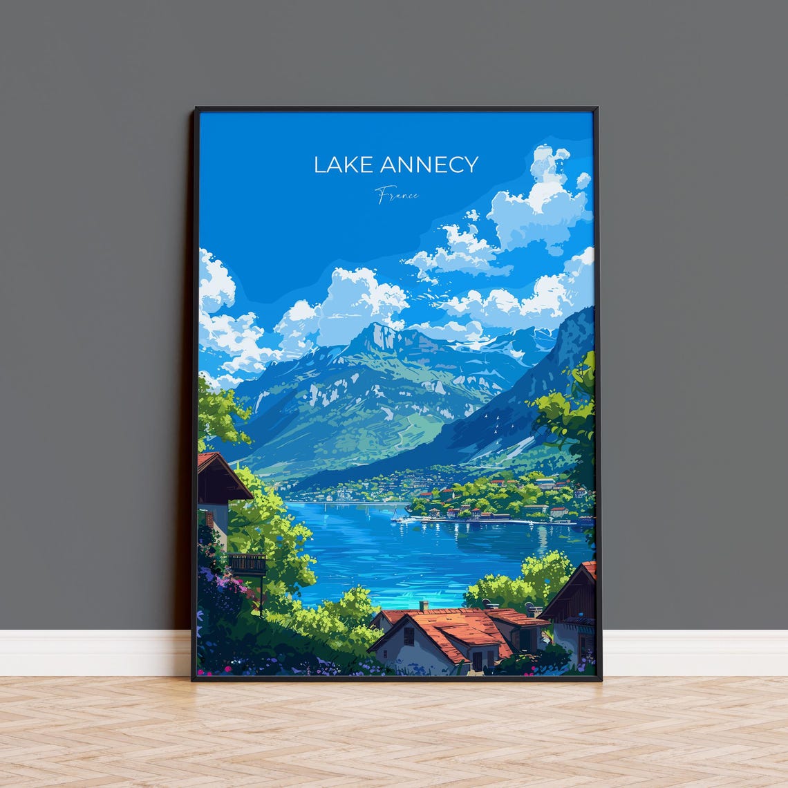 Lake Annecy Travel Print Wall Art Travel Poster Of Lake Annecy Lake Annecy Art Lovers Gift France French Lakes Art Gift