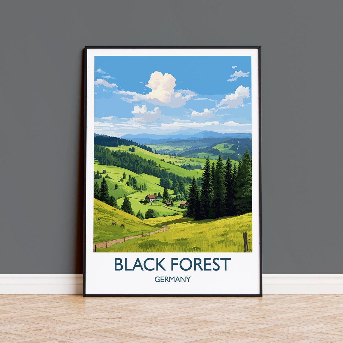 Black Forest Germany Rolling Hills Meadow Travel Poster Wall Decor