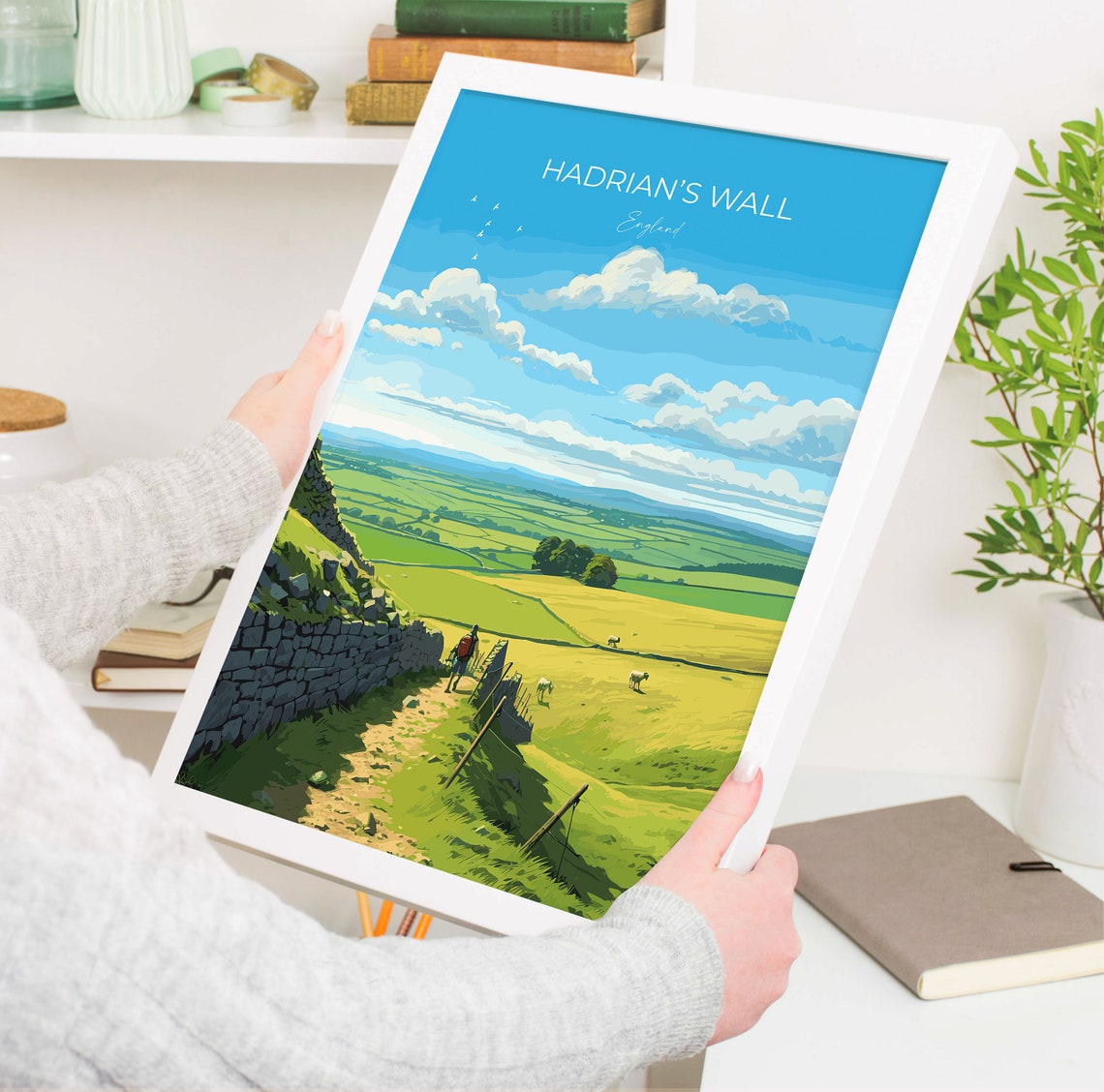 Hadrians Wall England Roman Countryside Path Illustrated Poster - Image 5