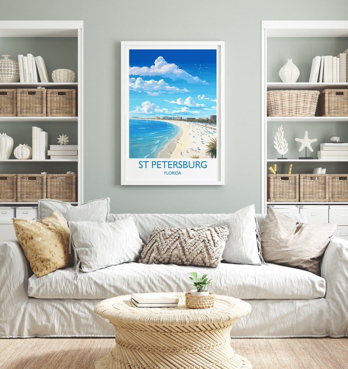 St Petersburg Florida White Sand Beach Palms Sunny Coastline Poster - Image 4