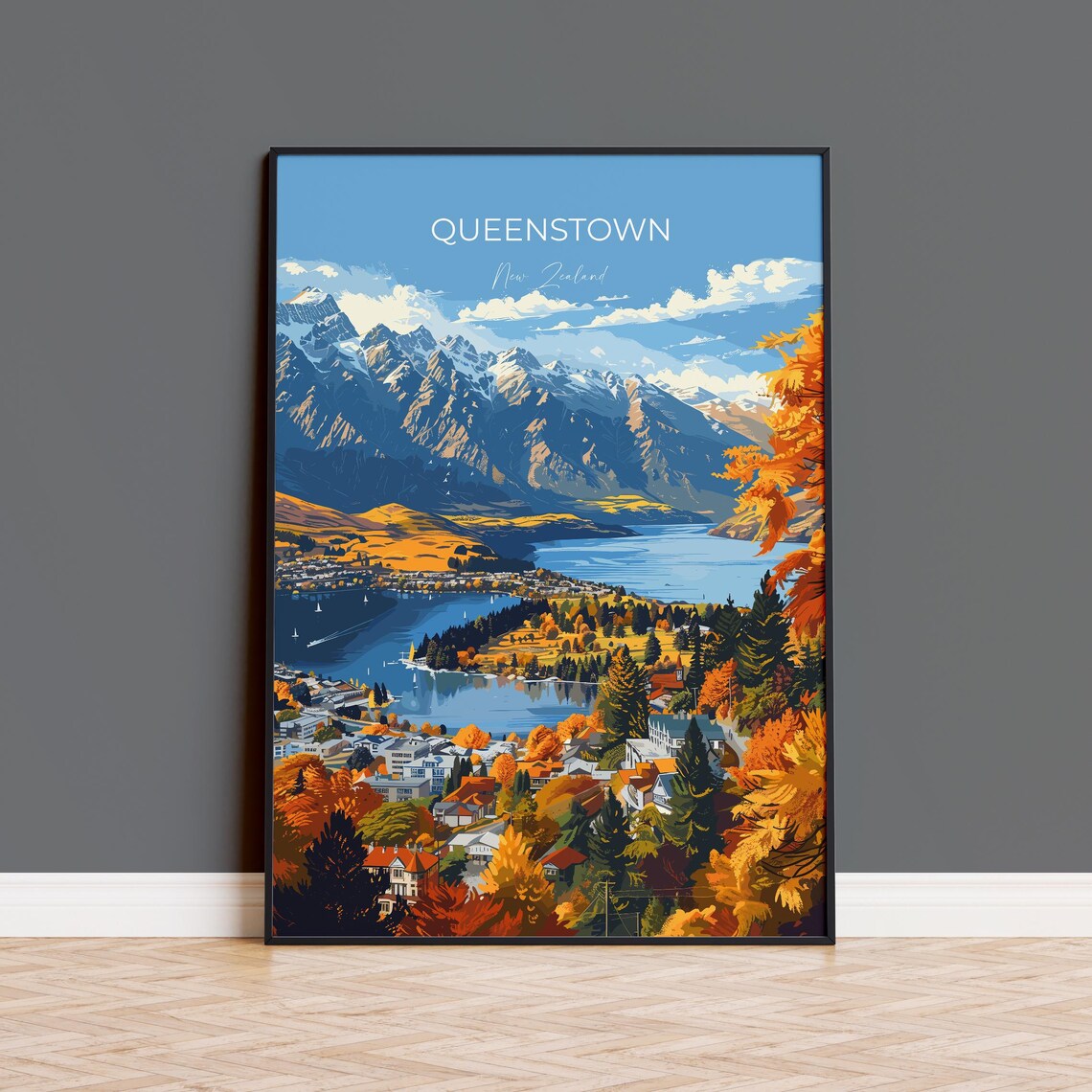 Queenstown Travel Poster, New Zealand Art Print
