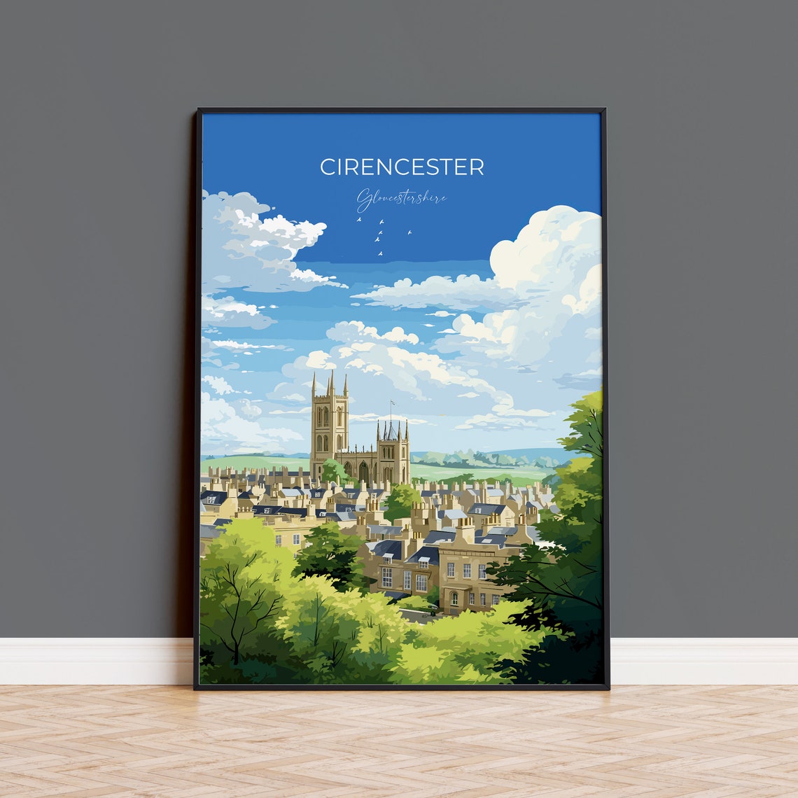 Cirencester Gloucestershire Abbey Church Cotswold Town Travel Poster