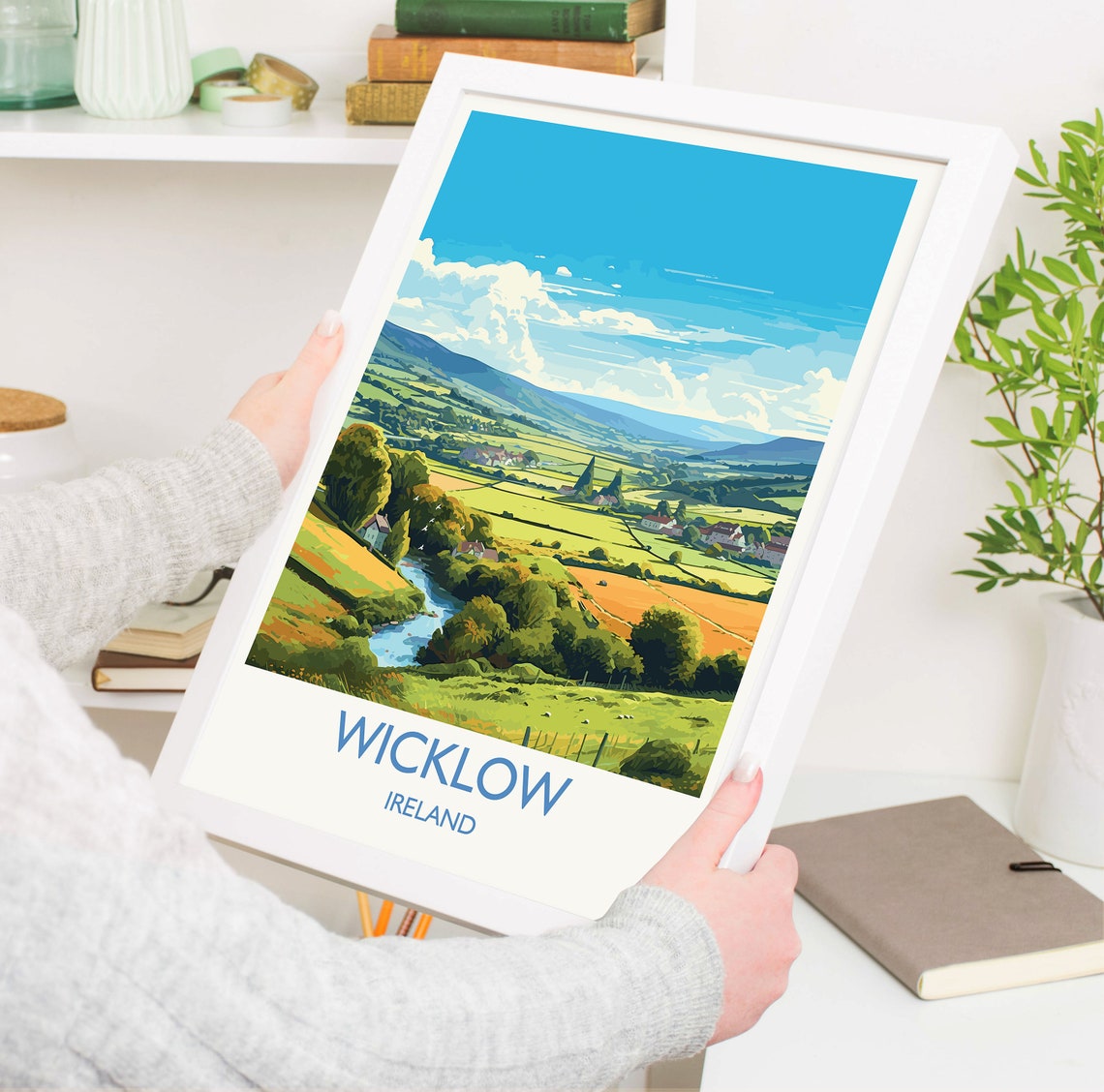 Wicklow Ireland Green Valley River Village Travel Poster Irish Decor - Image 5