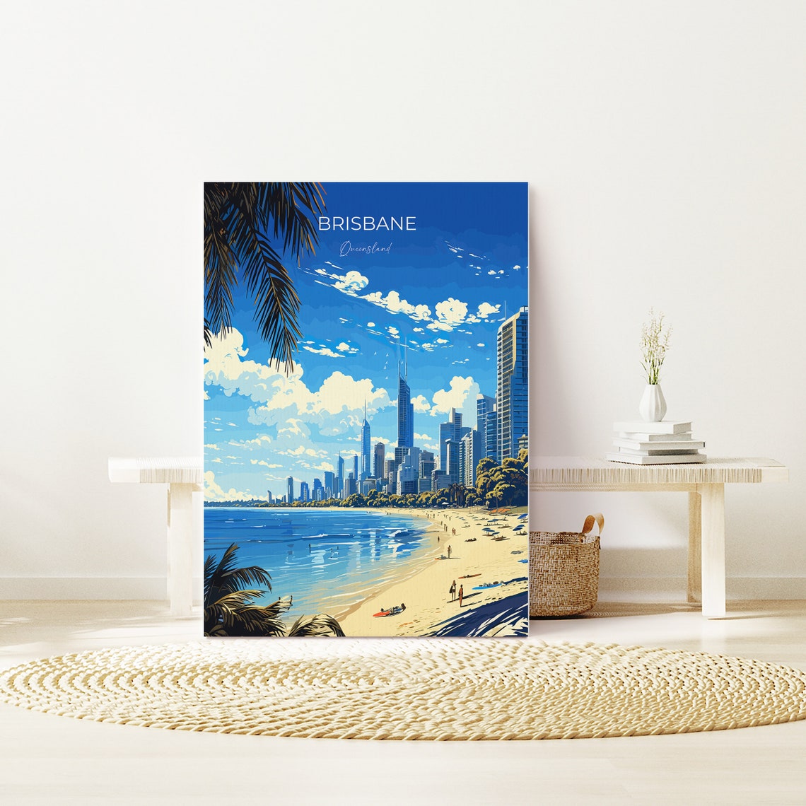 Brisbane Queensland Tropical Beach Palms Skyline View Travel Poster - Image 2