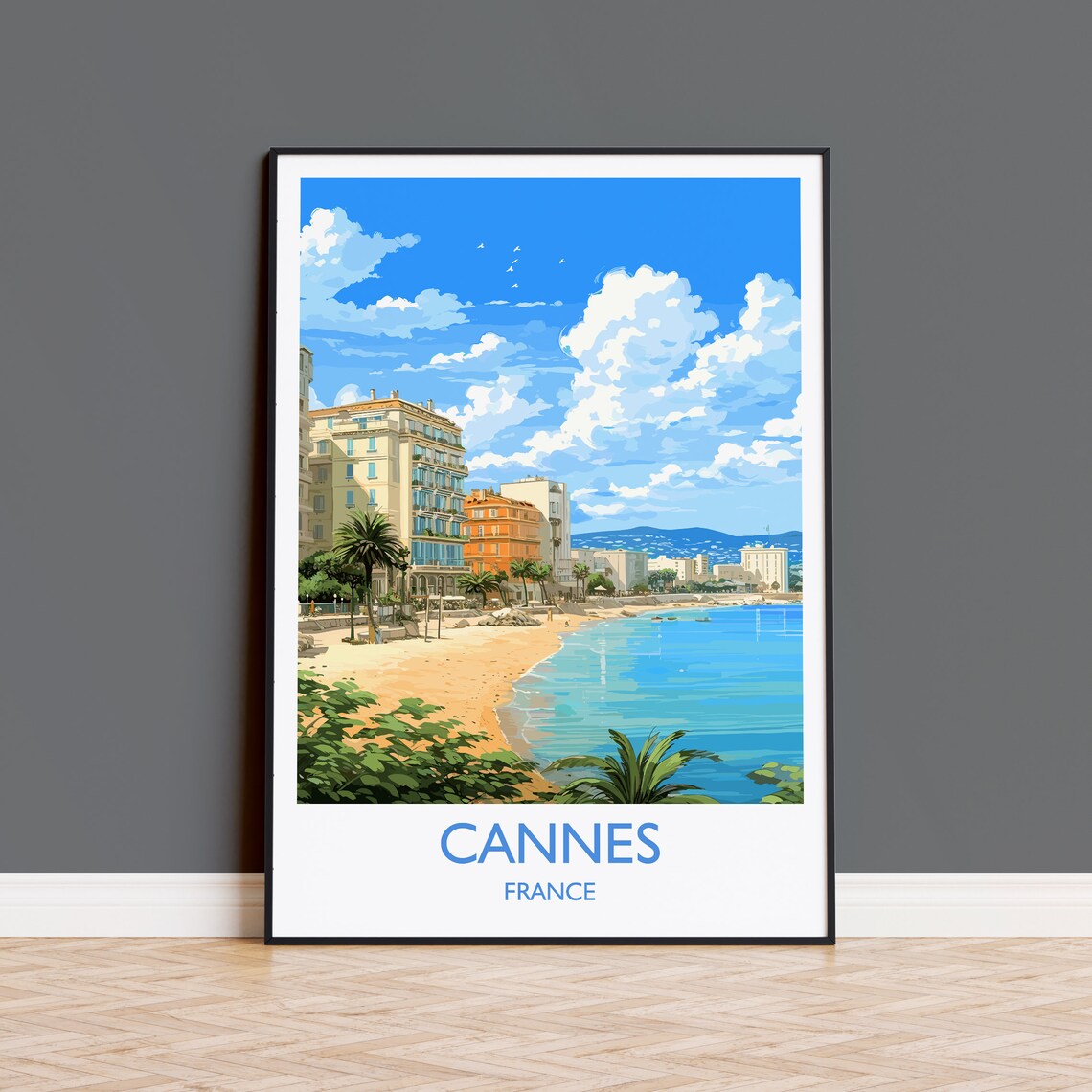 Cannes France Riviera Beach Promenade Grand Hotels Travel Poster