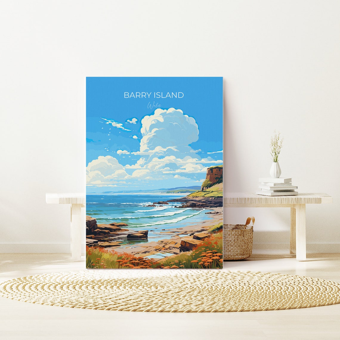 Barry Island Wales Coastal Headland Rocks Wildflowers Beach Poster - Image 2