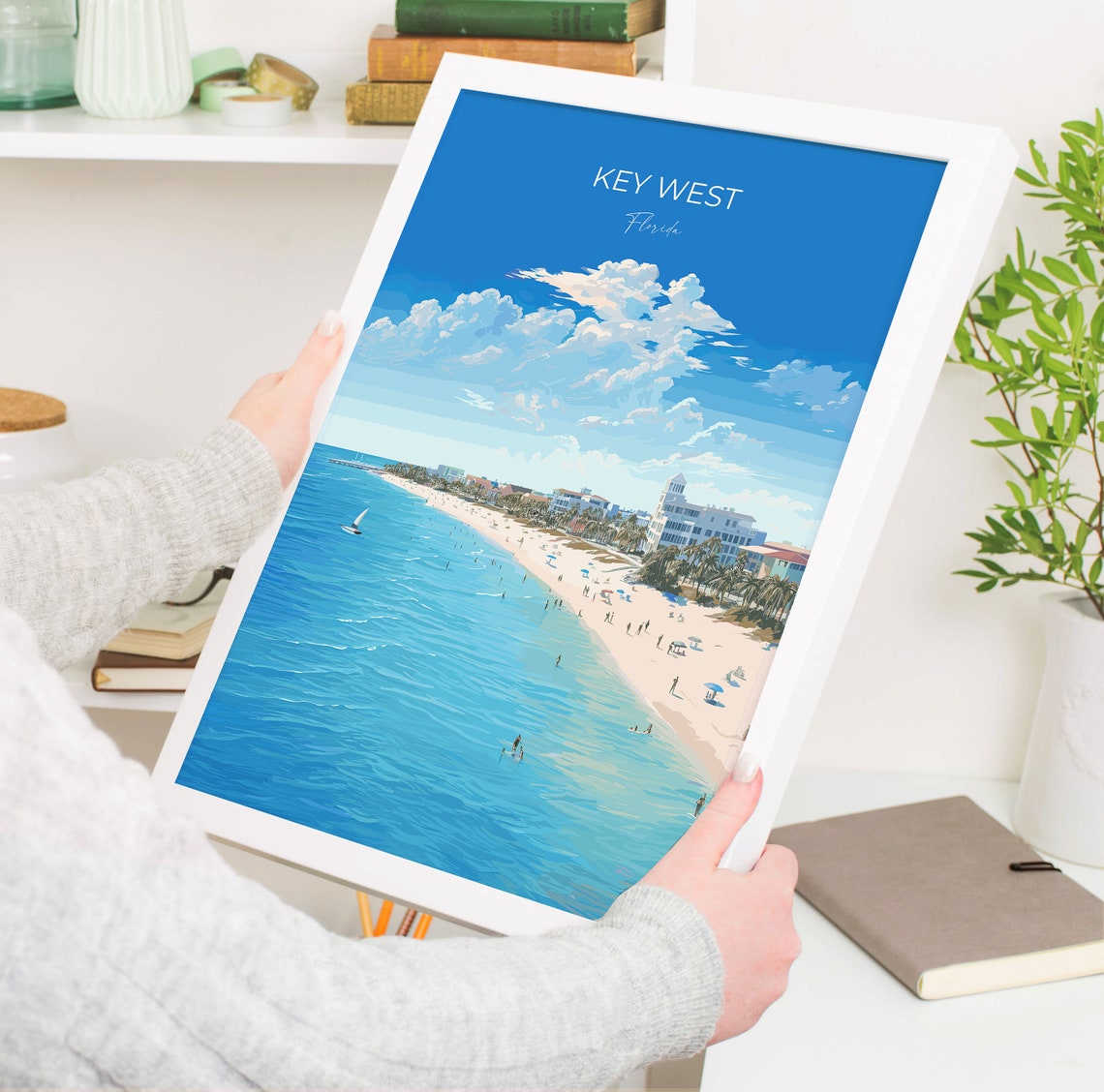 Sunlit Key West Florida White Sand Beach Tropical Coast Travel Poster - Image 5