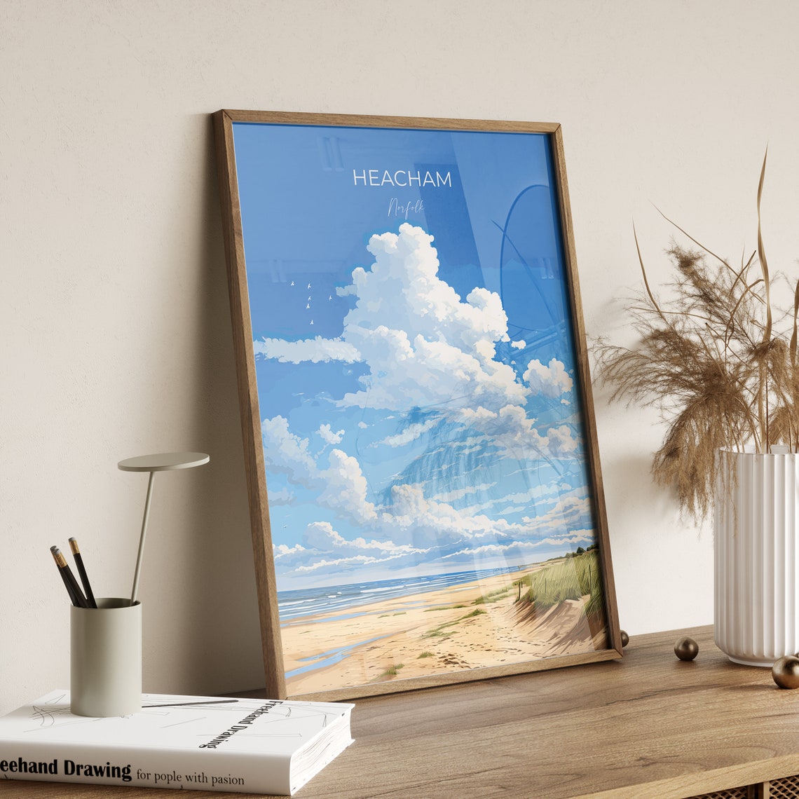 Heacham Norfolk Sandy Beach Dunes Seascape View Travel Poster - Image 2