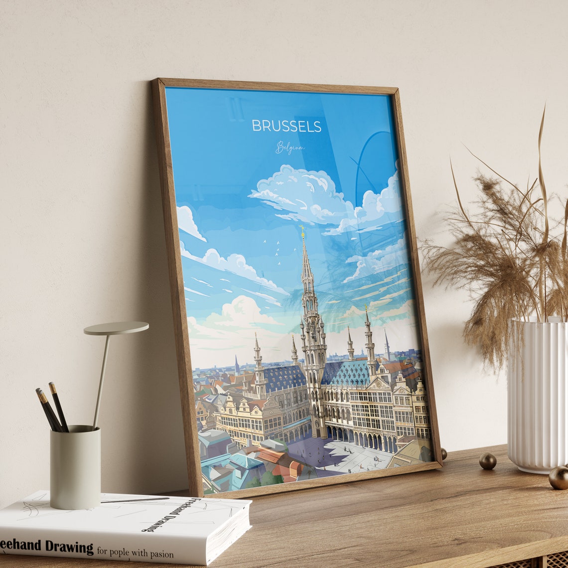 Brussels Belgium Grand Place Town Hall Skyline Travel Poster - Image 2