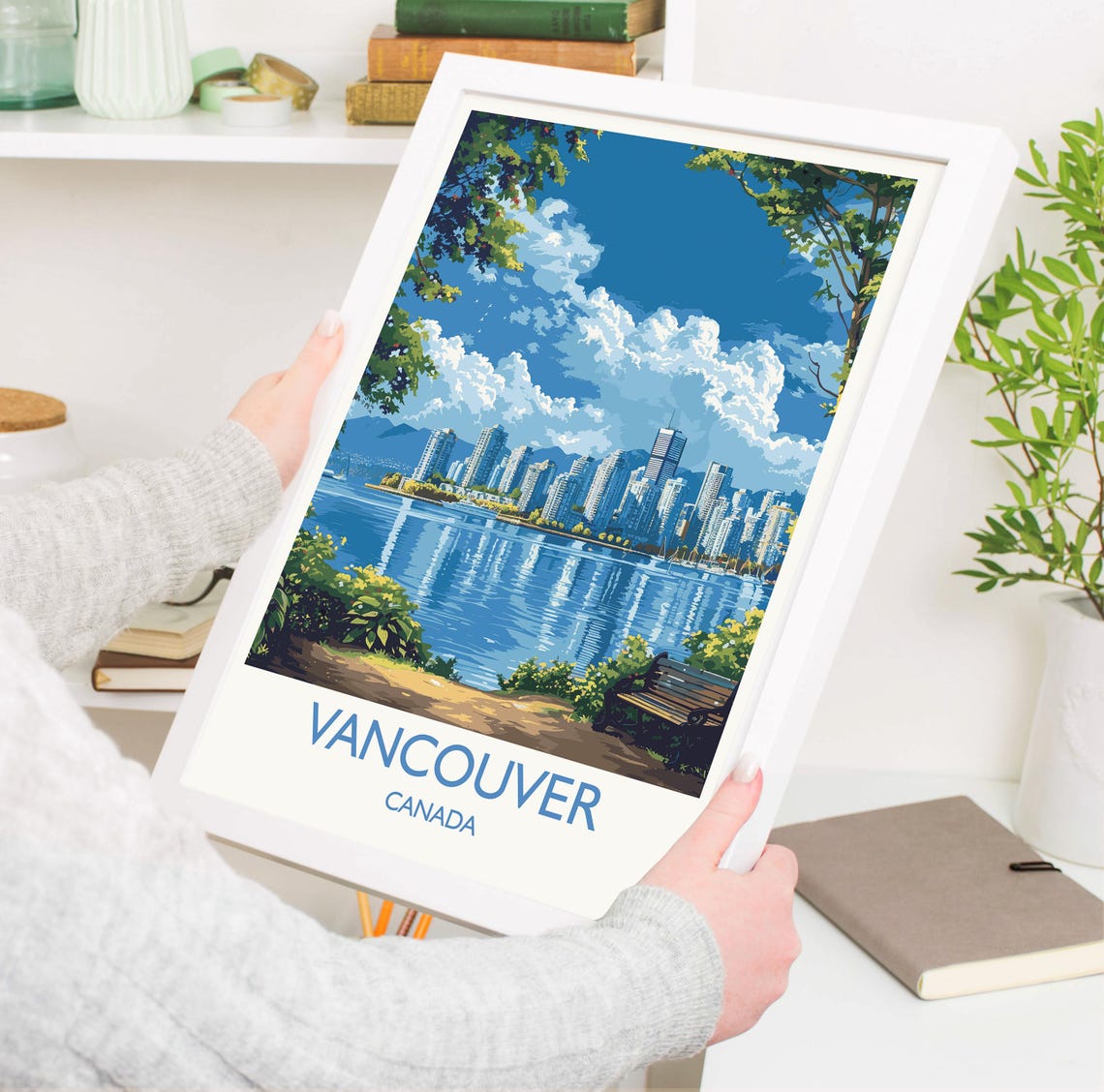 Vancouver Canada Skyline Waterfront Park View Poster With Title Below - Image 3