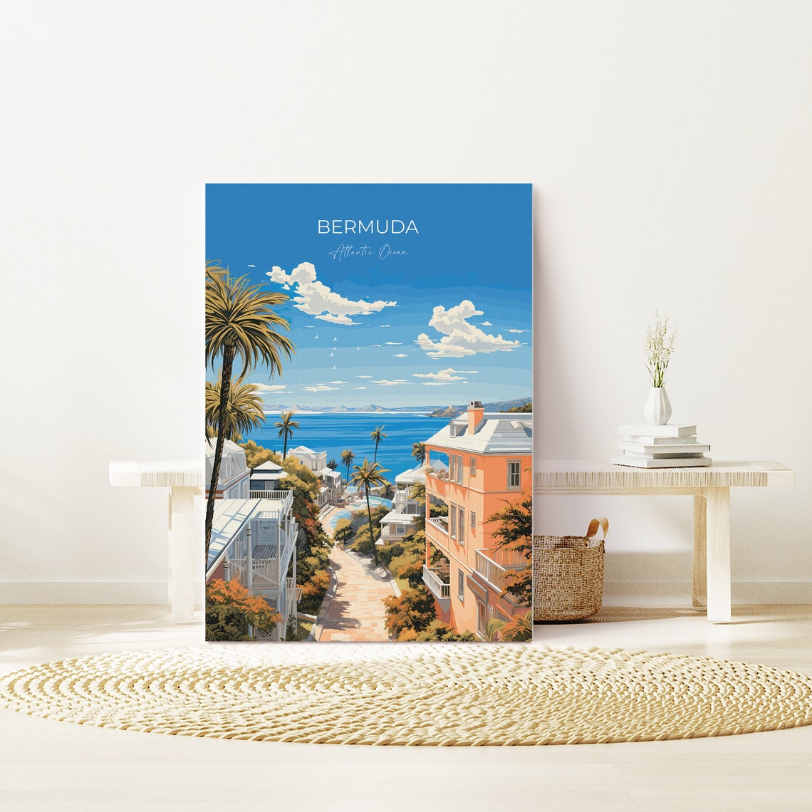 Bermuda Pastel Streets Atlantic Ocean Tropical Island View Poster - Image 3