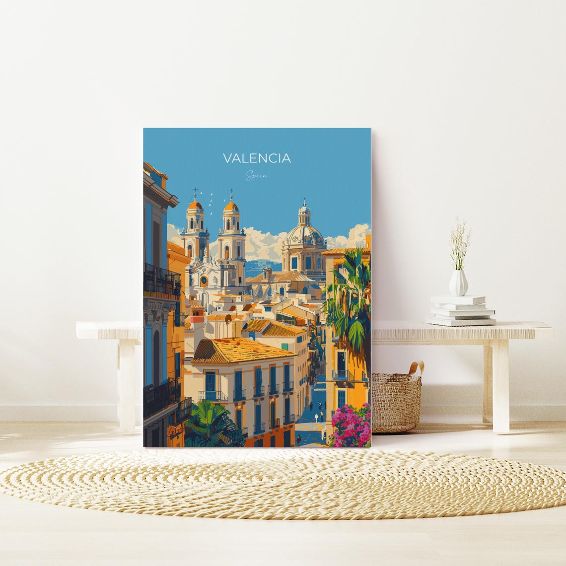 Valencia Cathedral Domes Rooftop View Top Lettering Travel Poster - Image 2