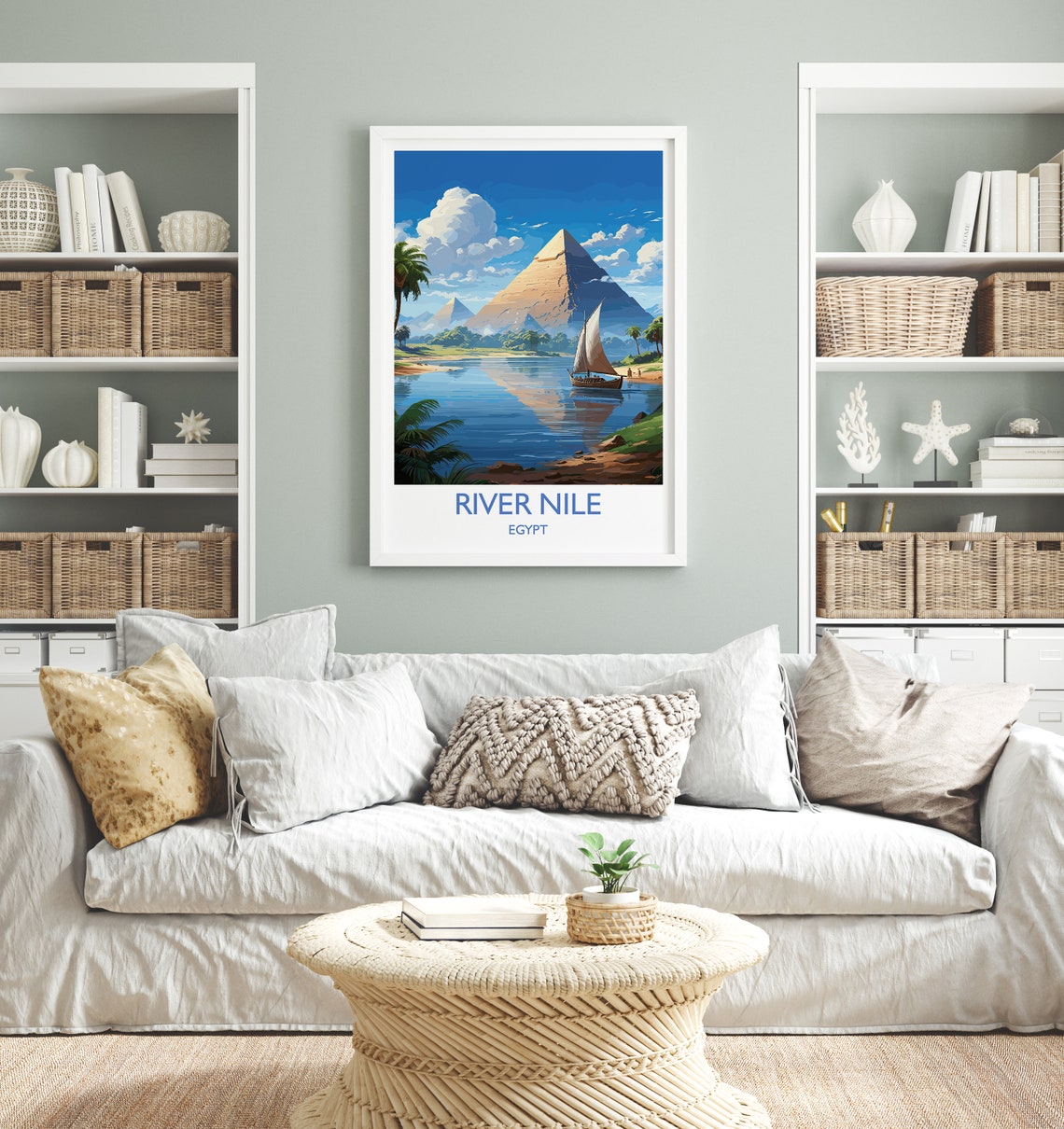 River Nile Egypt Pyramids Felucca White Border Travel Poster - Image 2