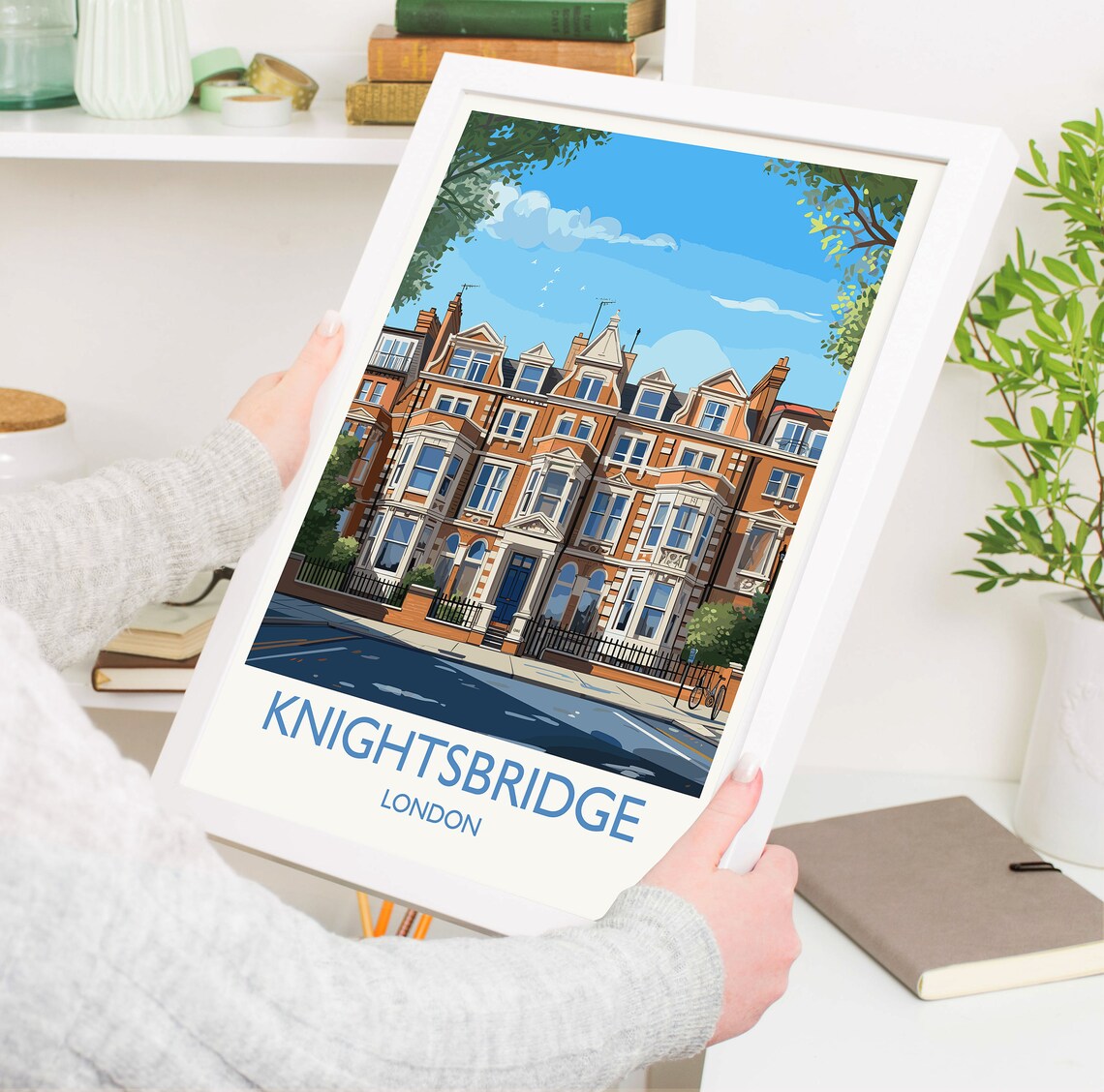 Knightsbridge London Red Brick Townhouses Bay Windows Travel Poster - Image 5
