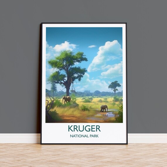Kruger National Park Elephants African Savanna Safari Travel Poster