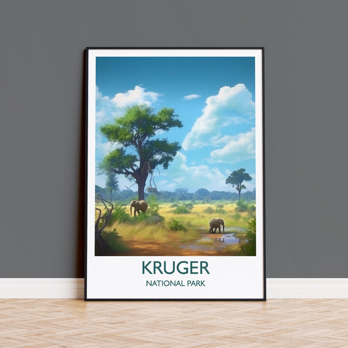 Kruger National Park Elephants African Savanna Safari Travel Poster