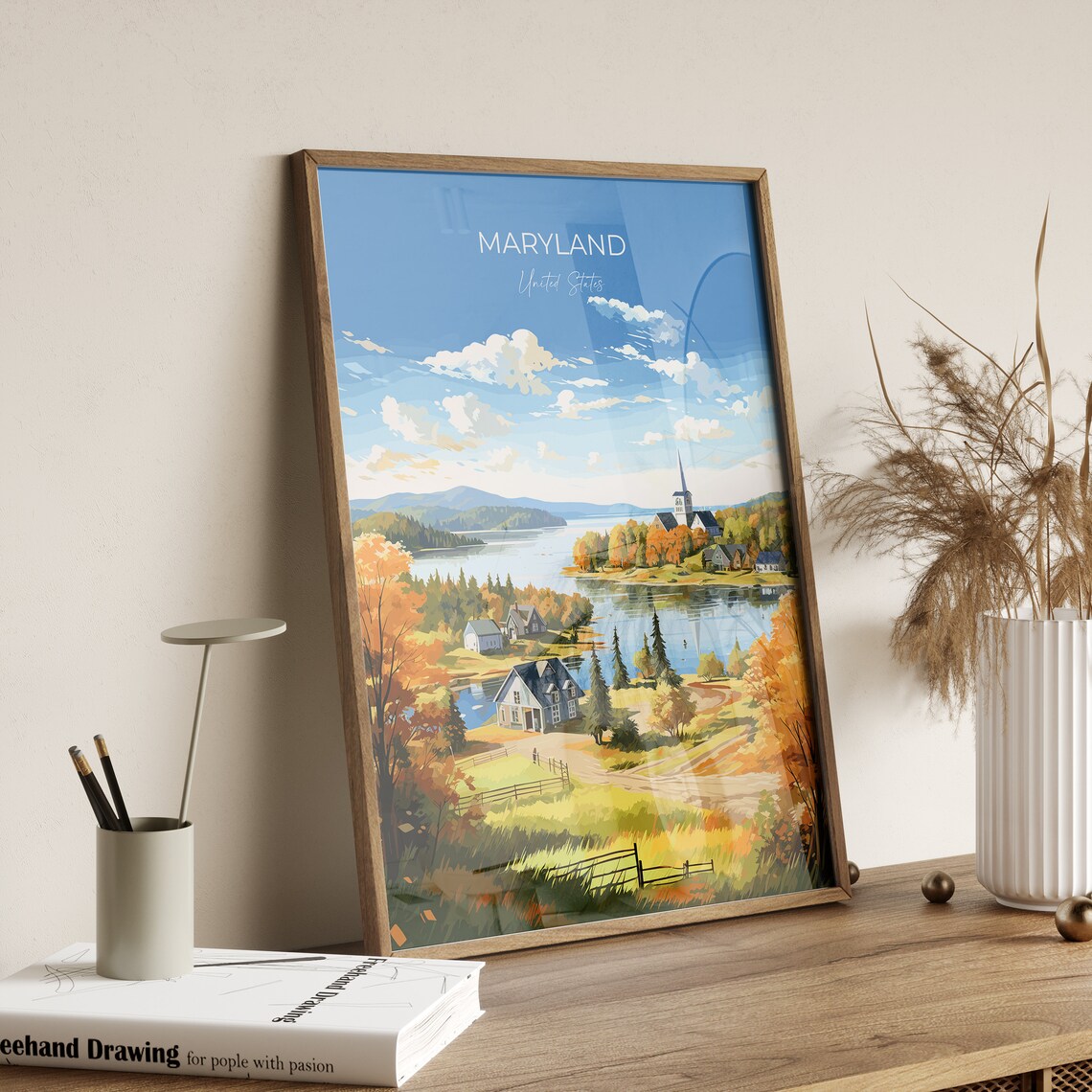 Maryland Autumn Lakeside Town United States Scenic Fall Poster - Image 2