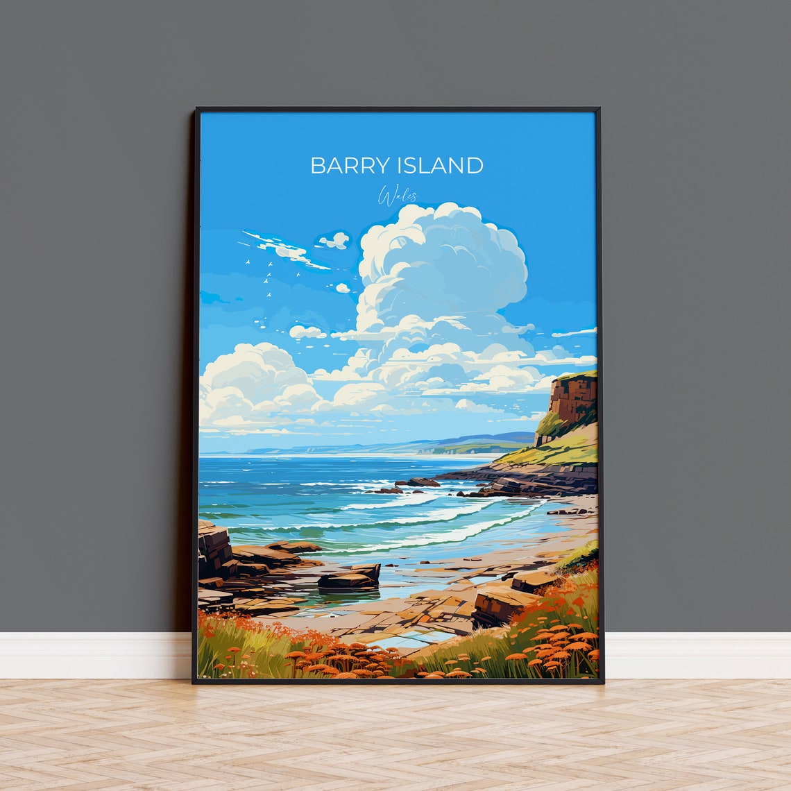Barry Island Wales Coastal Headland Rocks Wildflowers Beach Poster