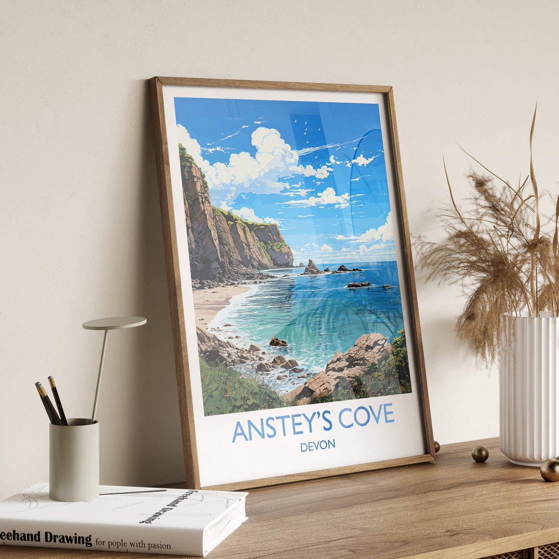 Ansteys Cove Devon Rocky Cliffs Turquoise Sea Coastal Travel Poster - Image 2
