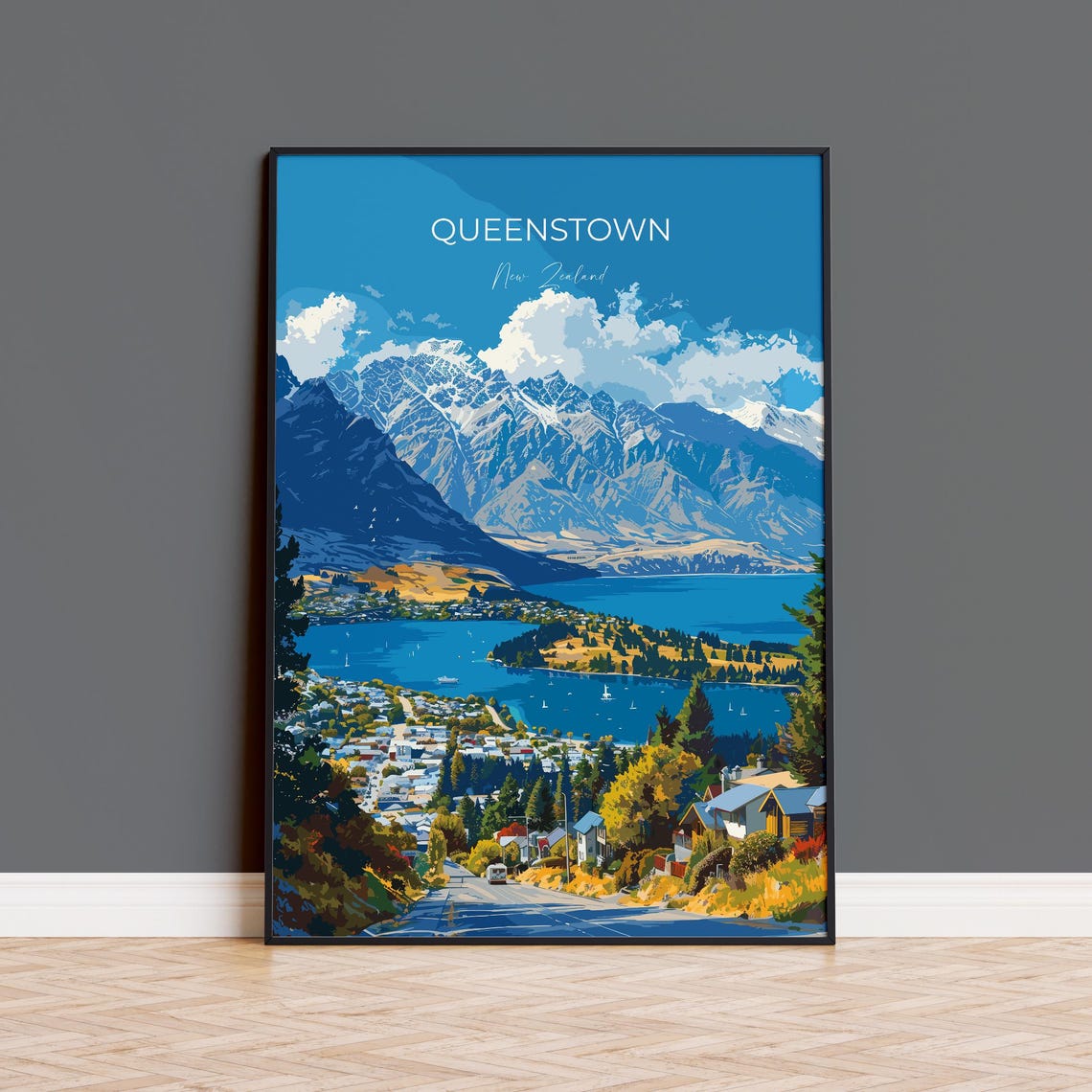 Queenstown Travel Poster Travel Print Of Queenstown New Zealand Art Lovers Gift Queenstown Wall Art