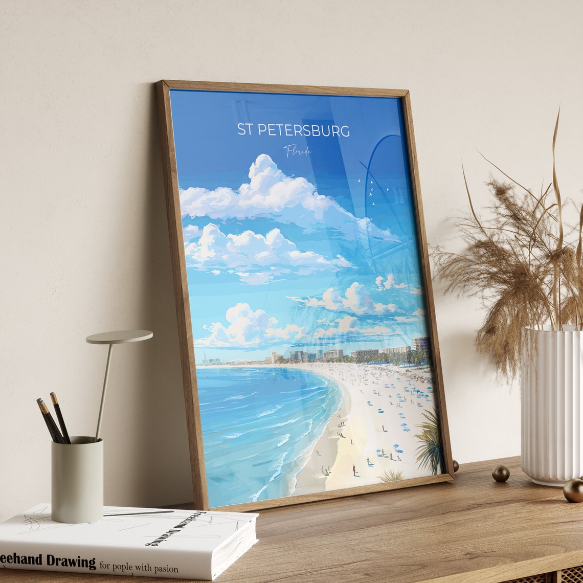 St Petersburg Florida Beach Umbrellas Skyline Gulf Coast Travel Poster - Image 2