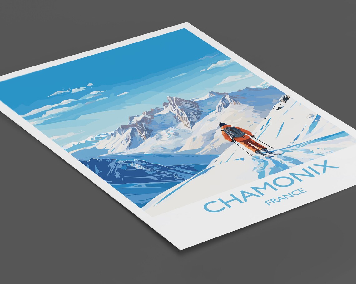 Chamonix Wall Art Travel Poster Travel Print Of Chamonix Ski Poster Chamonix Art Gift France Ski Art Travel Gift - Image 2