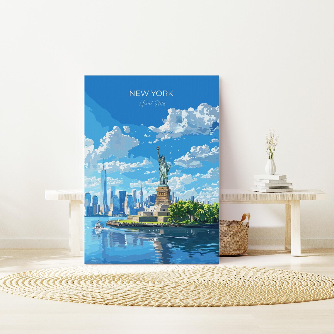 New York Travel Poster, Manhattan Statue of Liberty - Image 2