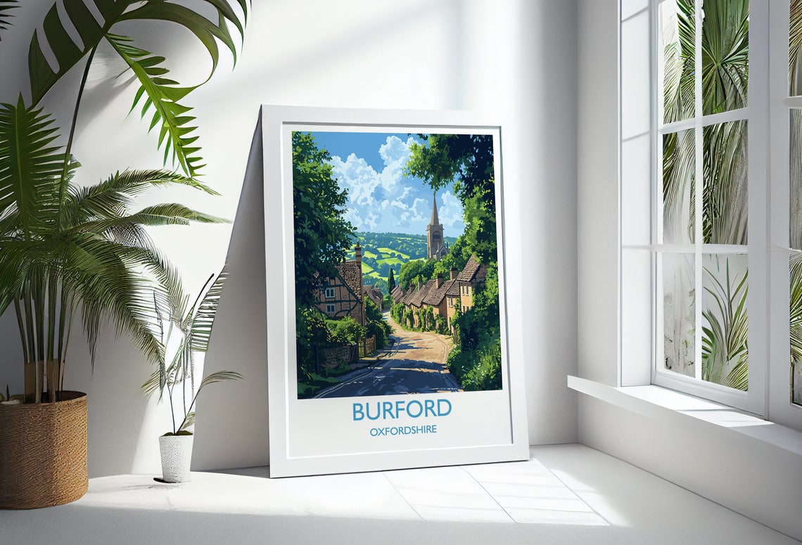Burford Travel Poster Travel Print Of Burford Oxfordshire Gift England Burford Art Lovers Gift Wall Art Print - Image 2