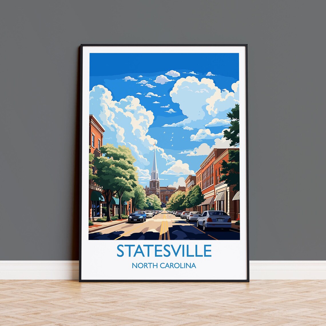 Statesville North Carolina Main Street Church Spire Travel Print