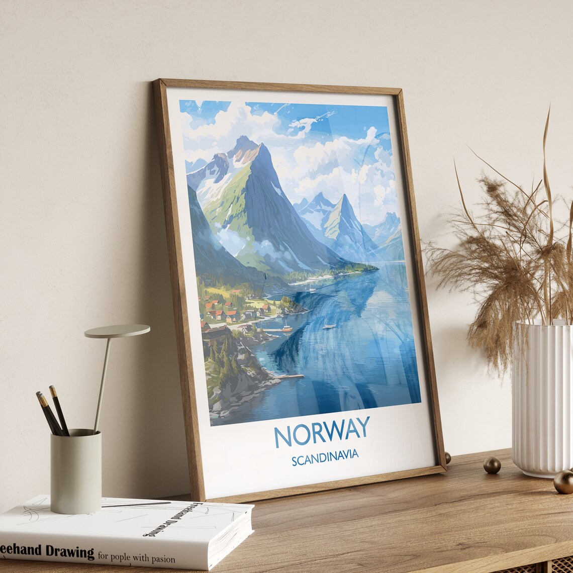 Norway Fjord Steep Peaks Mirror Calm Water Scenic Travel Poster - Image 3