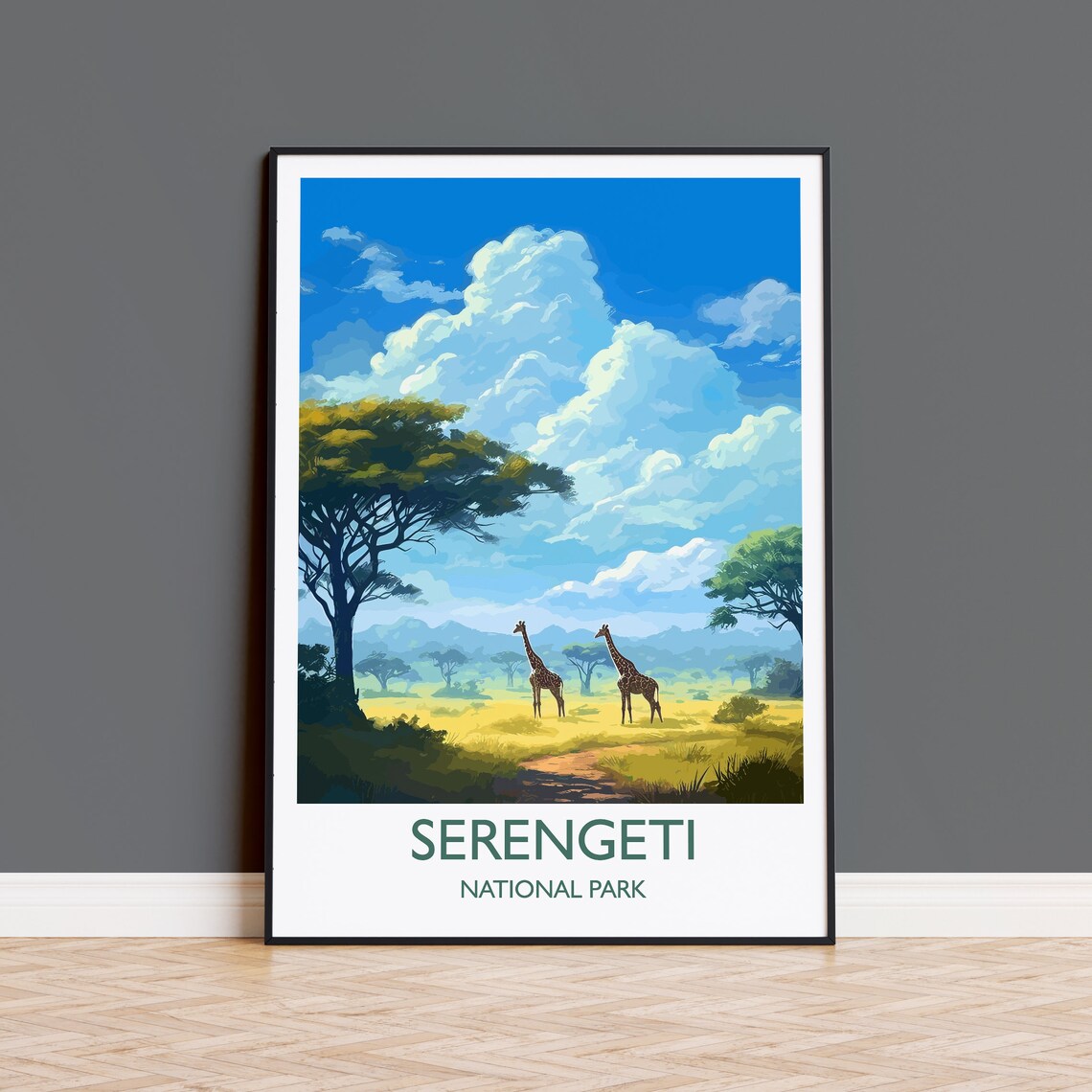 Serengeti Travel Poster, Tanzania National Park Art