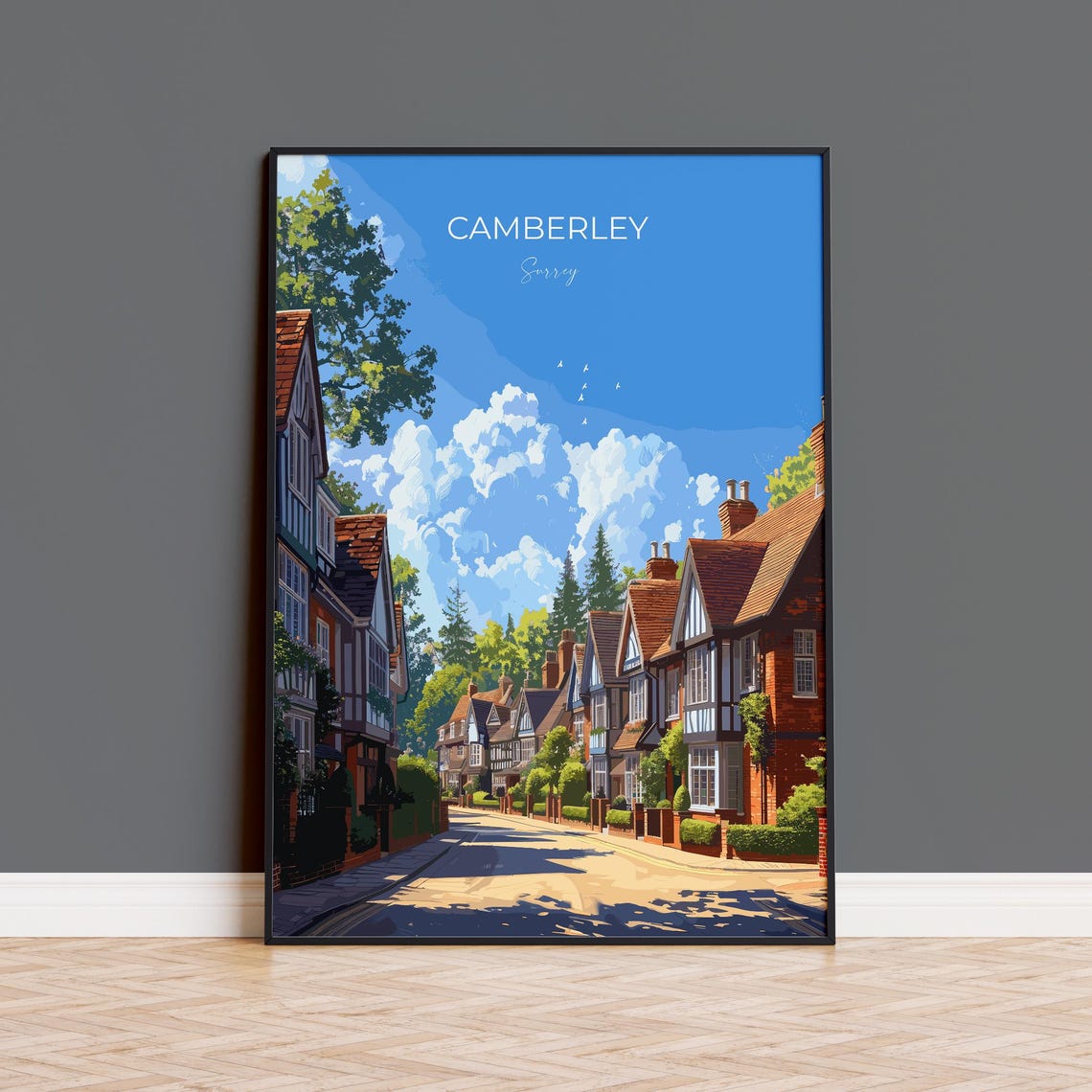 Camberley Surrey Tudor Style Brick Street Modern Travel Poster