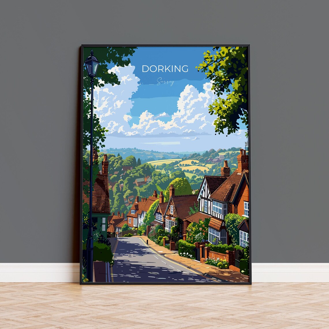 Dorking Surrey Hillside Street Cottages Countryside Travel Poster