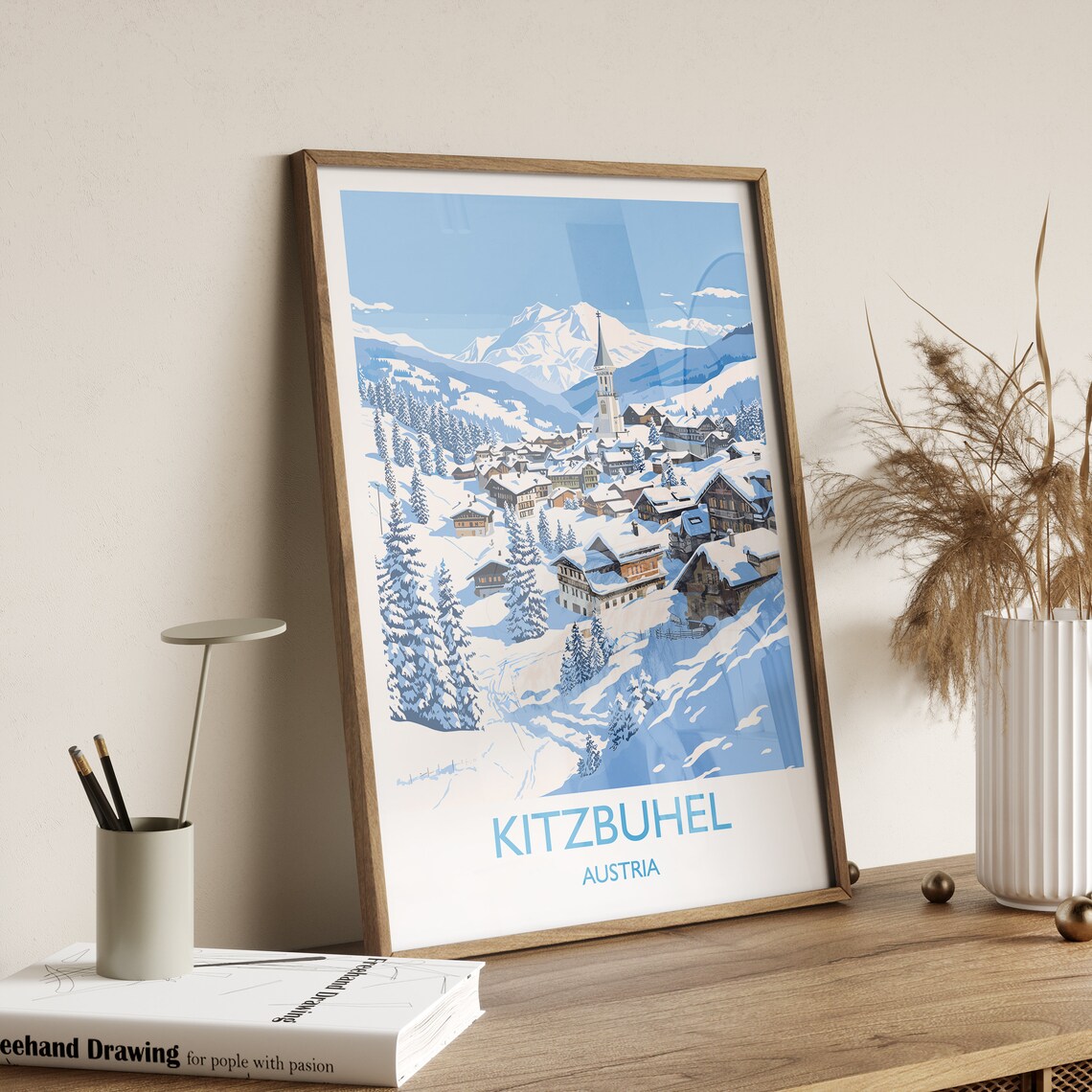 Kitzbuhel Austria Snow Covered Village Church Alpine Travel Poster - Image 3